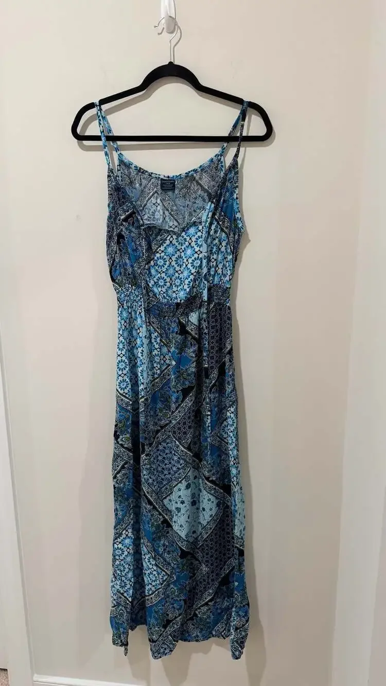 Faded Glory Blue Boho Maxi Dress - S (Fits S–L / Up to Size 10)